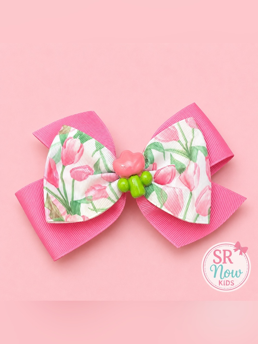 Girls Multicolor Floral Tulip Hair Bow Large Grosgrain Ribbon Alligator Clip